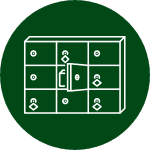 Icon Abholautomat mit dunkelgrünem Kreis als Hintergrund